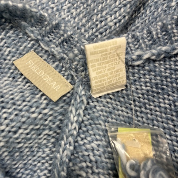 NWT Fieldgear Poncho Sweater Womens One Size Blue Fringe VNeck Holiday Cozy Knit - Picture 12 of 12